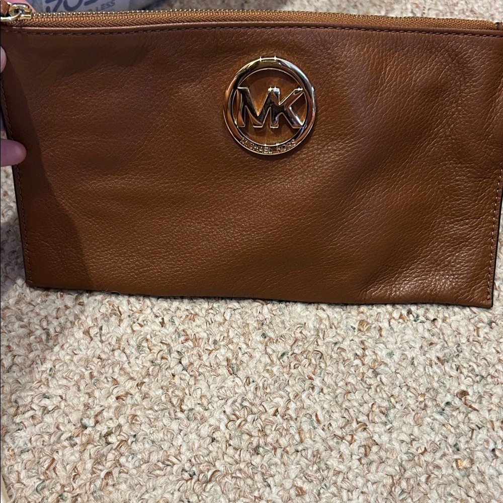 Michael Kors Tan Leather Pouch with Gold Logo